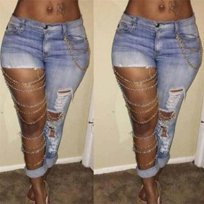 Jean Patchwork Évidé Chaîne De Mode