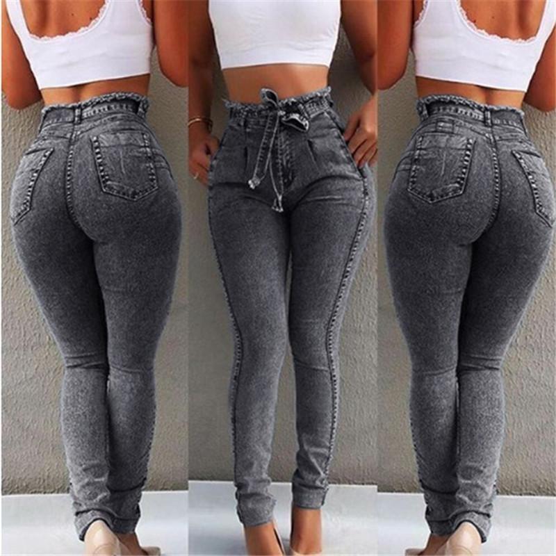 Jeans Serrés Taille Haute Ceinture