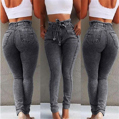 Jeans Serrés Taille Haute Ceinture