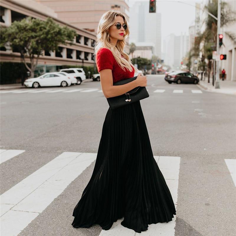 Jupe Longue Taille Haute Plissée