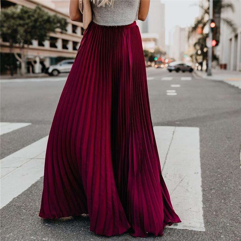 Jupe Longue Plissée Grande Taille Femme - Taille Haute Trapèze Avec Poches