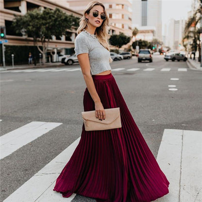 Jupe Longue Taille Haute Plissée