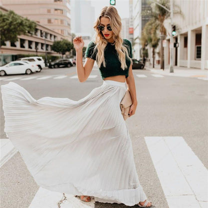 Jupe Longue Taille Haute Plissée