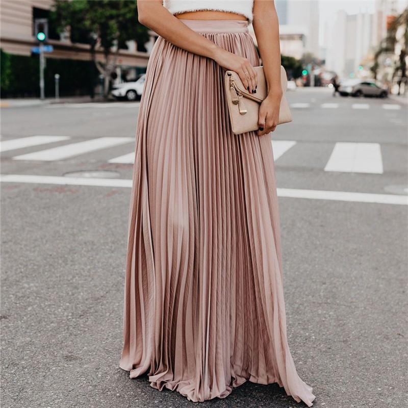 Jupe Longue Taille Haute Plissée