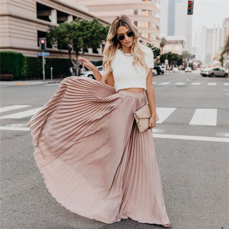 Jupe Longue Taille Haute Plissée