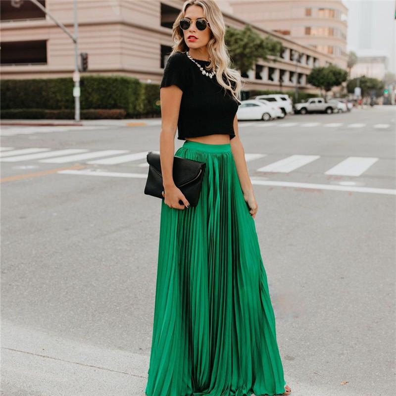 Jupe Longue Taille Haute Plissée