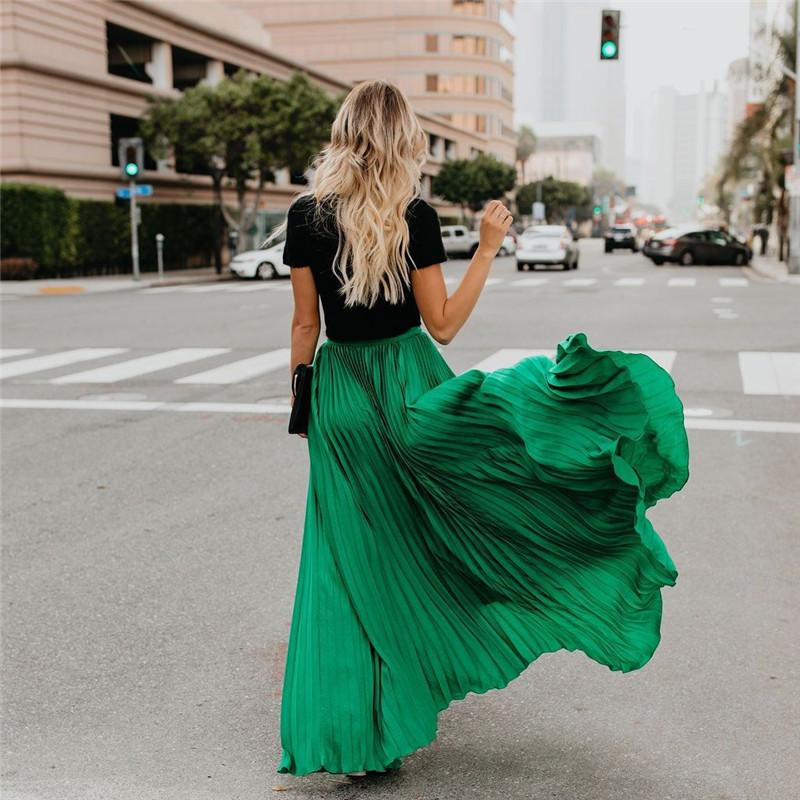 Jupe Longue Taille Haute Plissée