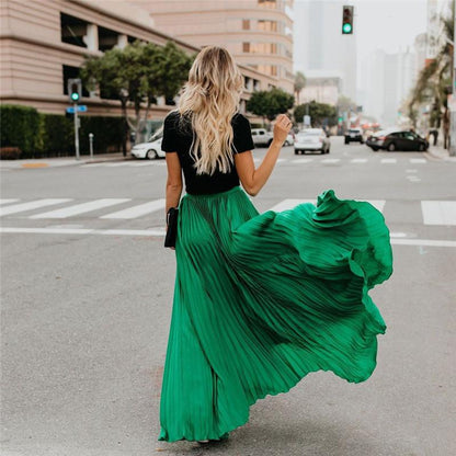 Jupe Longue Taille Haute Plissée