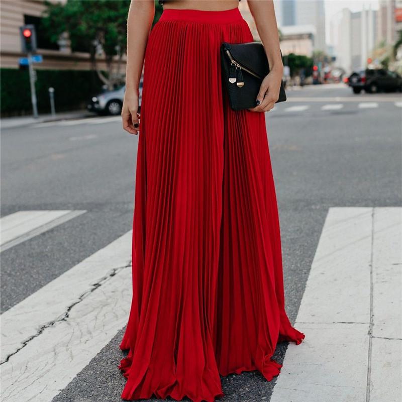 Jupe Longue Taille Haute Plissée