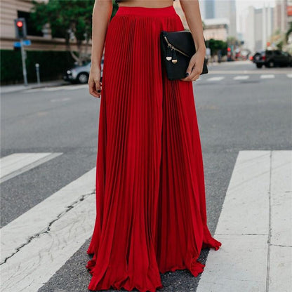 Jupe Longue Taille Haute Plissée