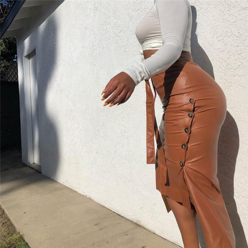 Jupe PU Mode Taille Haute à fente latérale