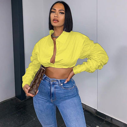 Lapel Plissés Chemisier à manches longues