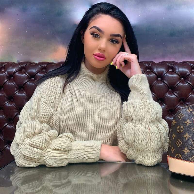 Mode Col roulé Couleur unie Manches bulles Pull recadré