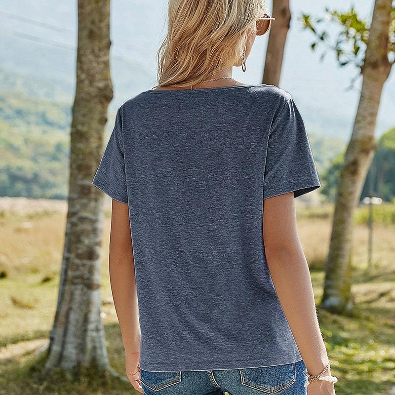 Mode V Cou Dentelle Patchwork Manches Courtes Top