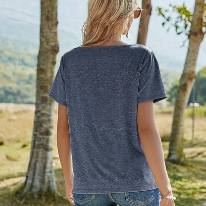 Mode V Cou Dentelle Patchwork Manches Courtes Top