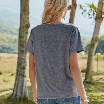 Mode V Cou Dentelle Patchwork Manches Courtes Top