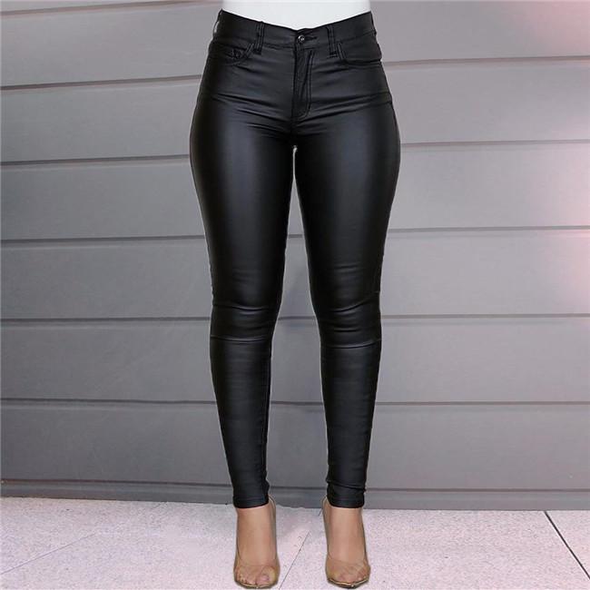 Pantalon Taille Haute Couleur Unie simili cuir