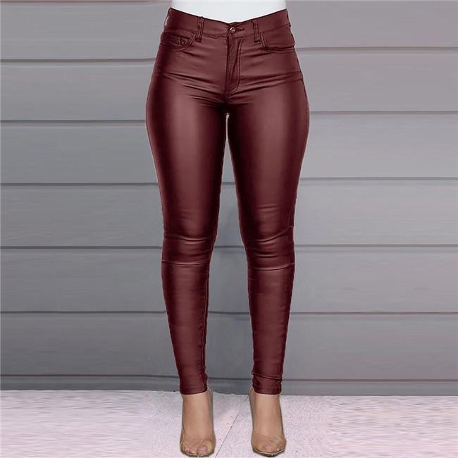 Pantalon Taille Haute Couleur Unie simili cuir
