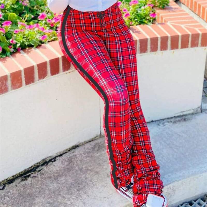 Pantalon Taille Haute Imprimé Plaid
