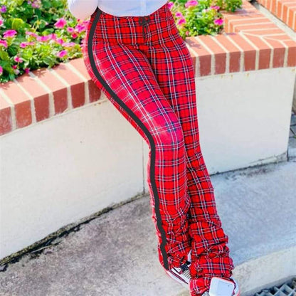 Pantalon Taille Haute Imprimé Plaid