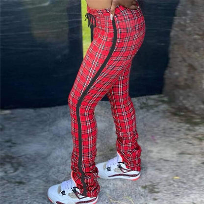 Pantalon Taille Haute Imprimé Plaid