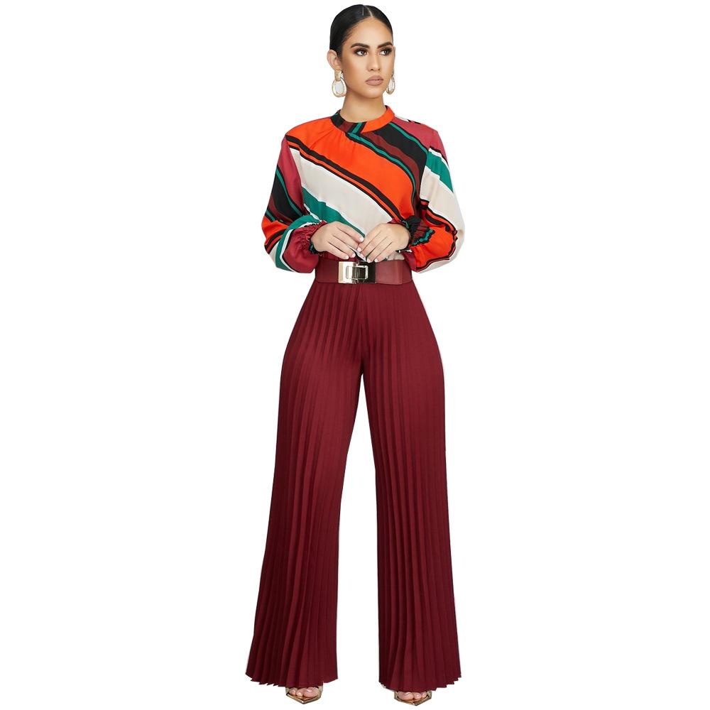 Pantalon à jambe large Pli de couleur unie