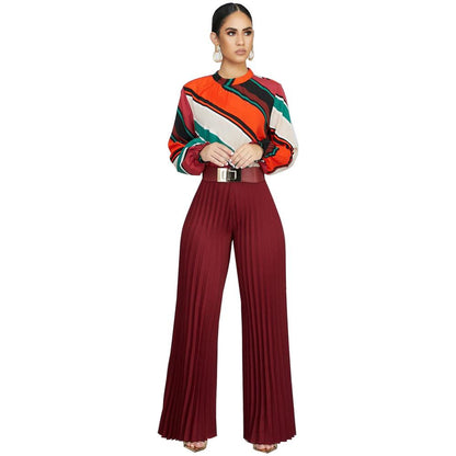 Pantalon à jambe large Pli de couleur unie