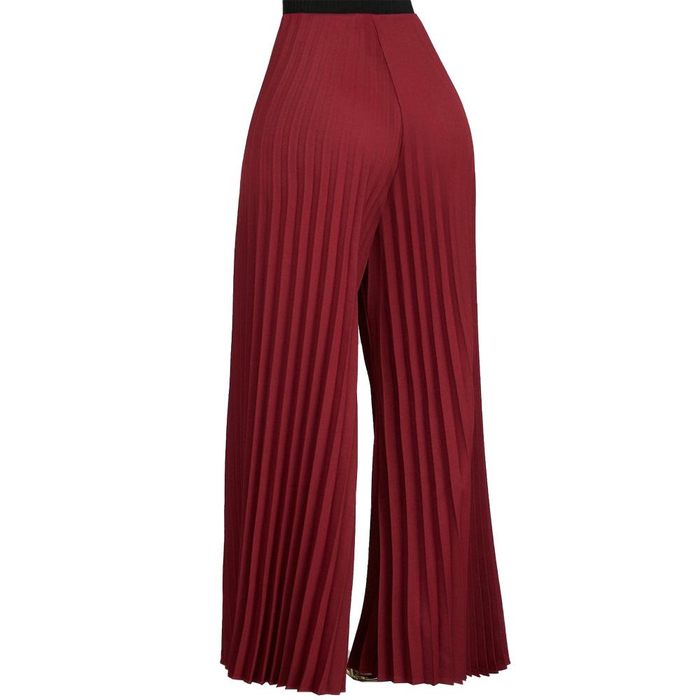 Pantalon à jambe large Pli de couleur unie