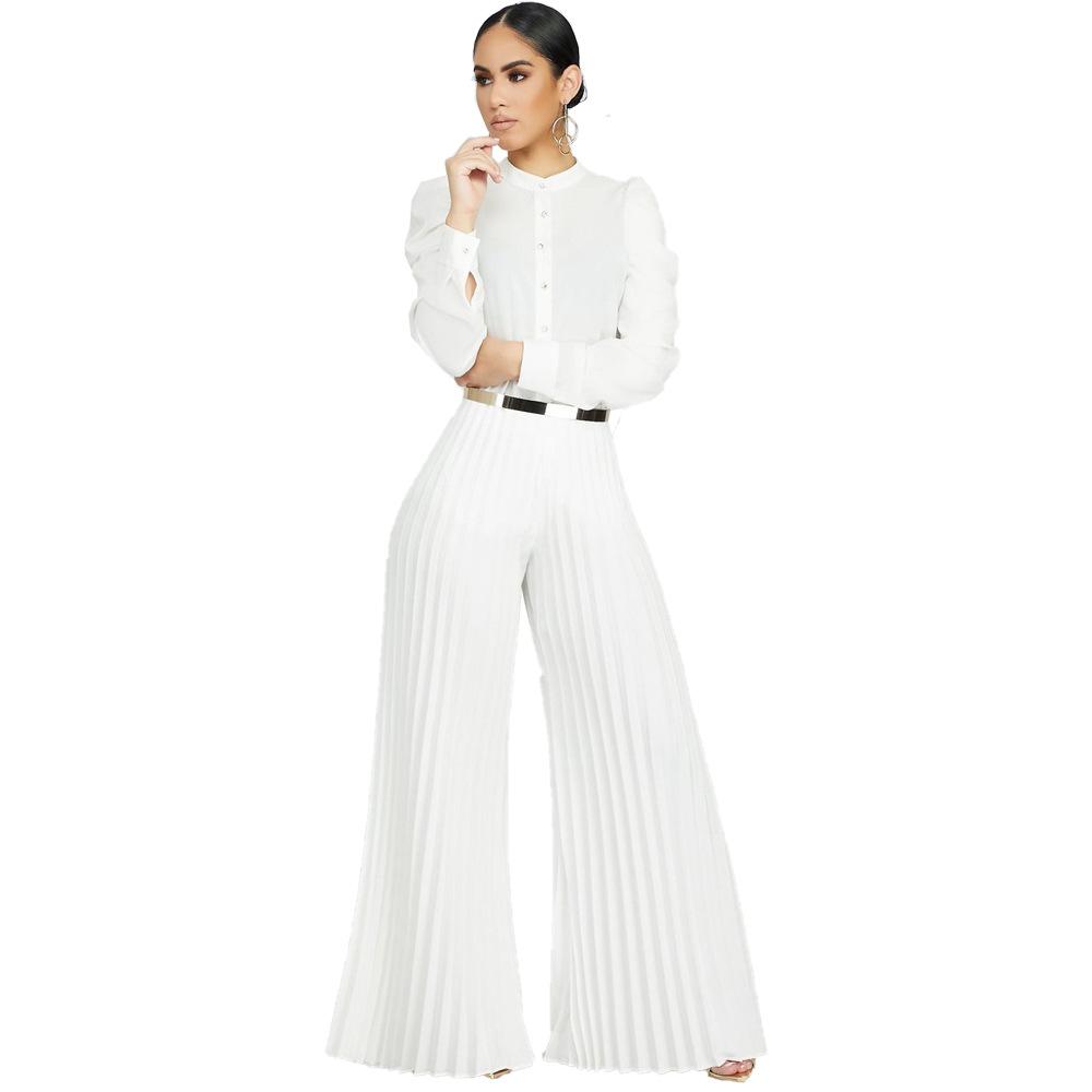 Pantalon à jambe large Pli de couleur unie