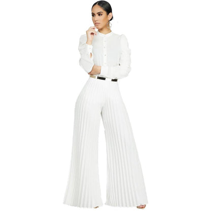 Pantalon à jambe large Pli de couleur unie