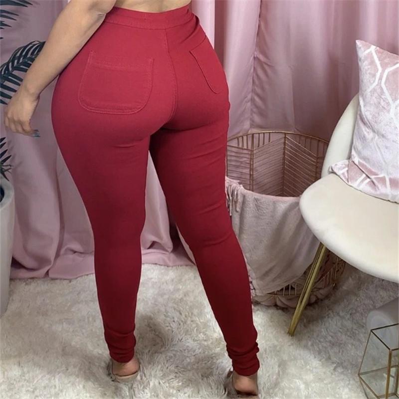 Pantalon skinny Élastique Taille Haute Couleur Unie