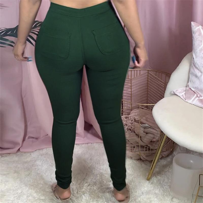 Pantalon skinny Élastique Taille Haute Couleur Unie