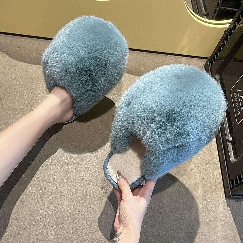 Pantoufles Peluche Mode Couleur Unie