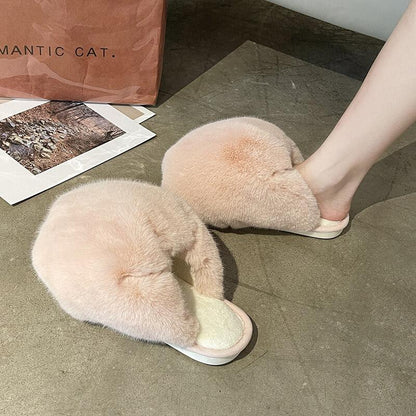 Pantoufles Peluche Mode Couleur Unie