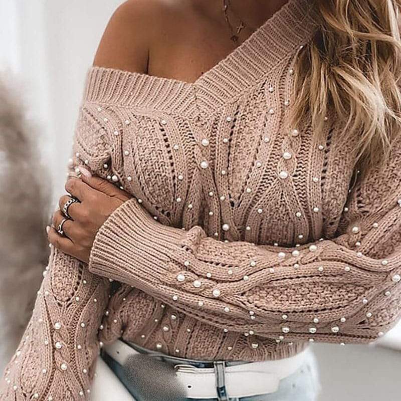 Pull Mode Col V Imitation Perle Décoratif