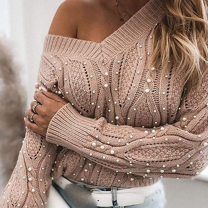 Pull Mode Col V Imitation Perle Décoratif