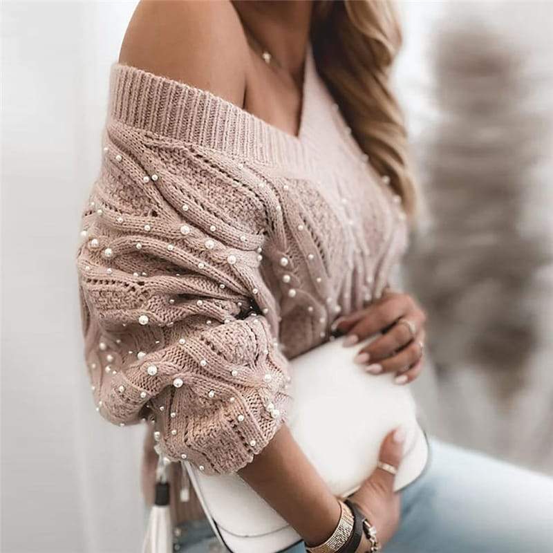 Pull Mode Col V Imitation Perle Décoratif