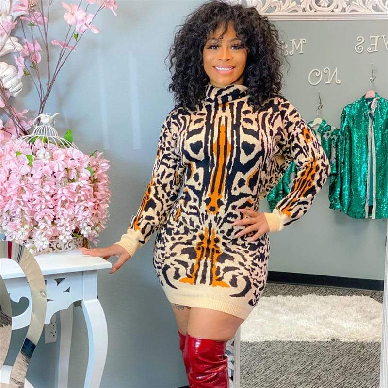 Robe Col Roulé Imprimé Léopard