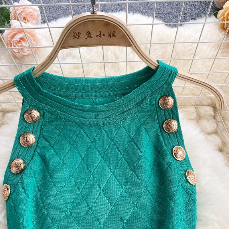 Robe Sans Manches Élégant Bouton en Métal