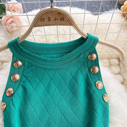 Robe Sans Manches Élégant Bouton en Métal