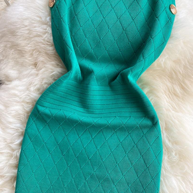 Robe Sans Manches Élégant Bouton en Métal