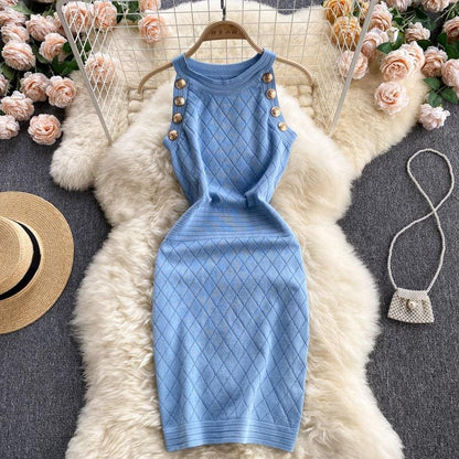 Robe Sans Manches Élégant Bouton en Métal