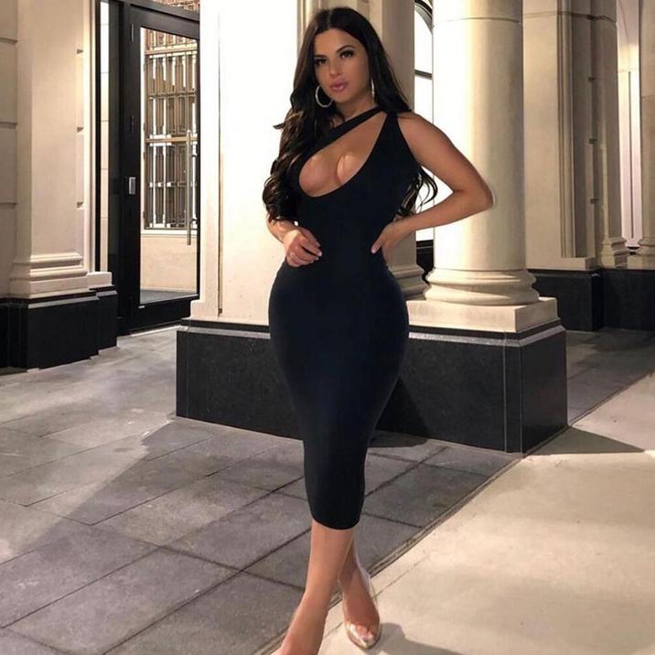 Robe Sexy Couleur UnIe Oblique Épaule Découpée