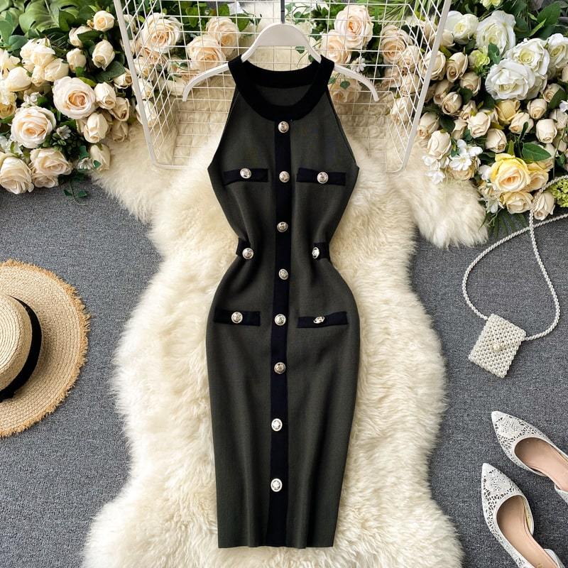 Robe Style Chic Bouton Décoré