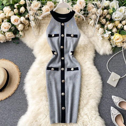 Robe Style Chic Bouton Décoré