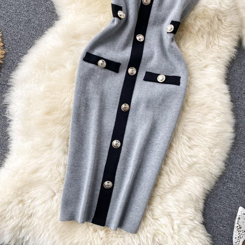 Robe Style Chic Bouton Décoré