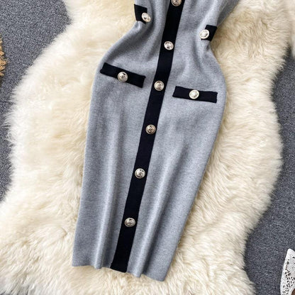 Robe Style Chic Bouton Décoré