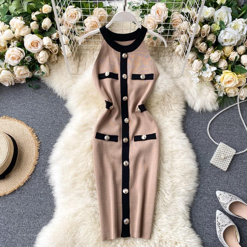 Robe Style Chic Bouton Décoré