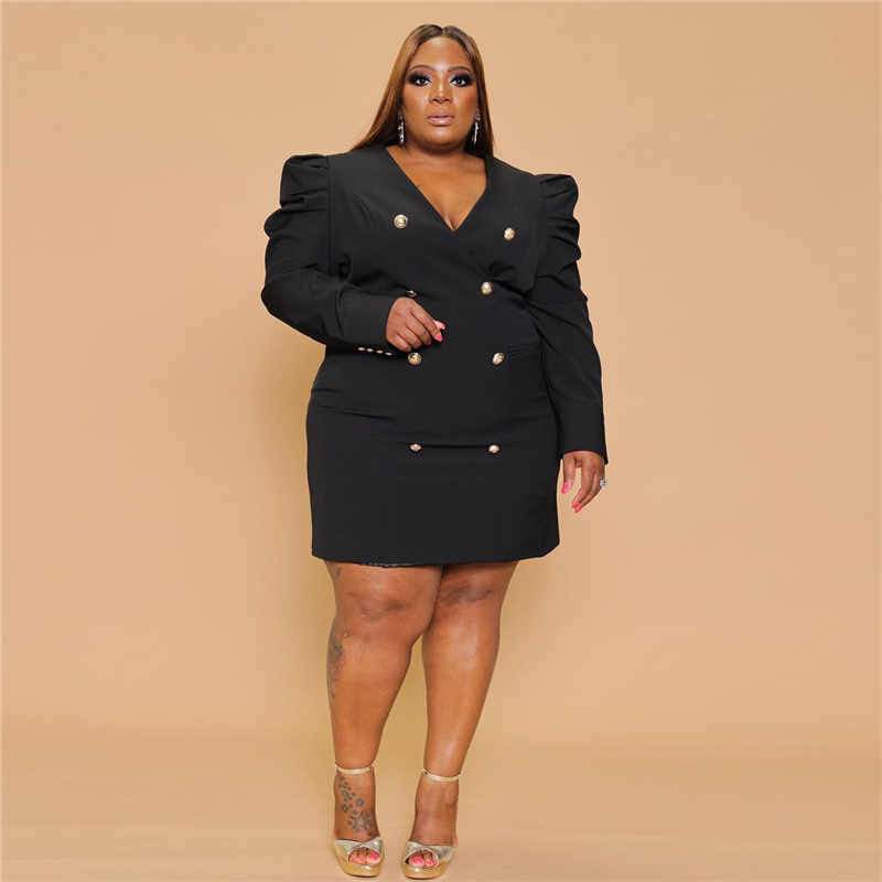 Robe à col en V et manches bouffantes