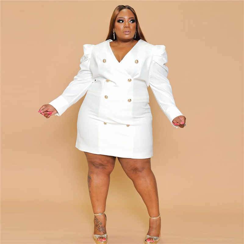 Robe à col en V et manches bouffantes